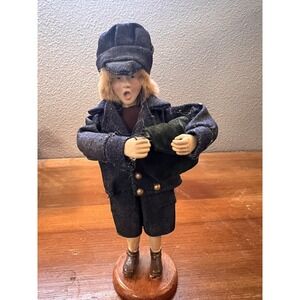 Holiday Christmas Carolers‎ Boy  9" Figure Wood Base Vintage